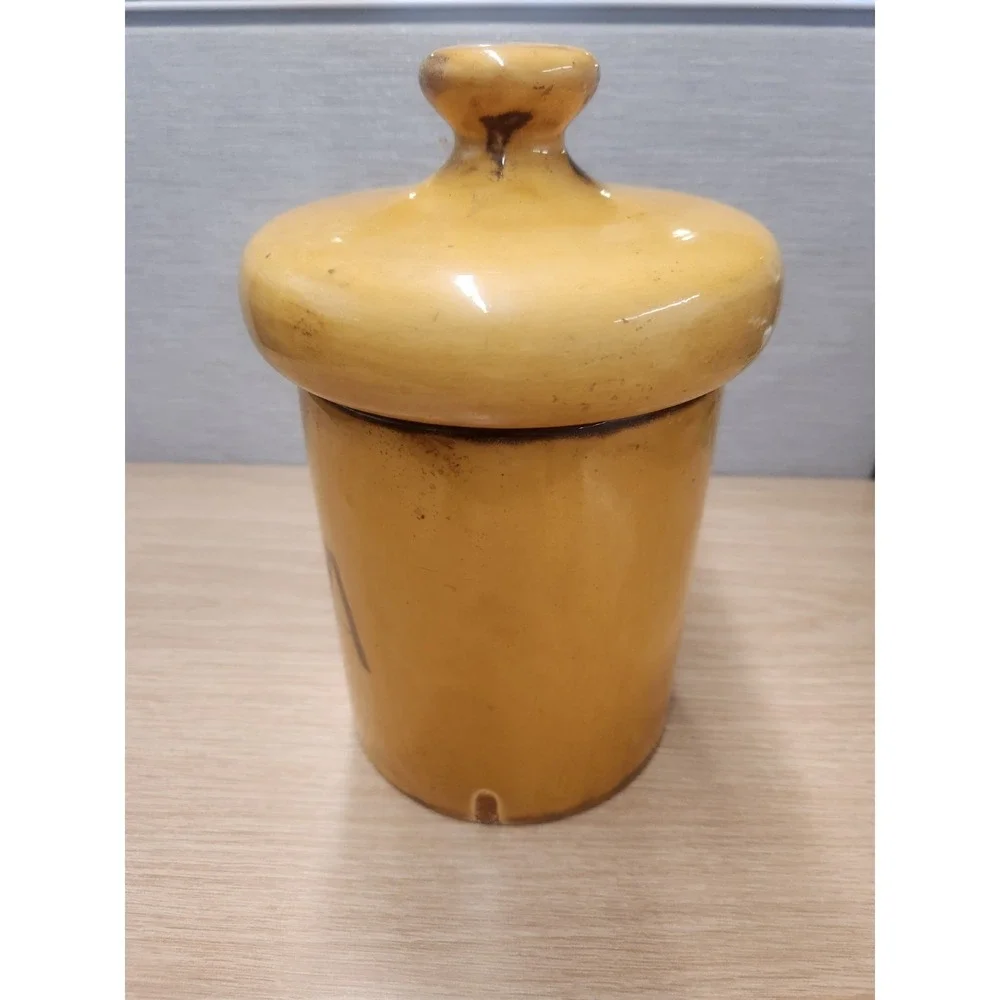Vintage MCM Holiday Designs Tea Lidded Ceramic Canister‎ Harvest Yellow Mushroom